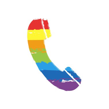 Telefon ahizesi simgesi. İşareti Lgbt style, gökkuşağı kırmızı, turuncu, sarı, yeşil, mavi, Indigo, menekşe, yedi renk ile çizim
