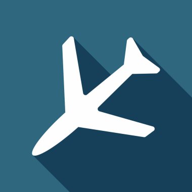 Uçak simgesi. Uzun Gölge arka plan üzerinde beyaz düz simgesi