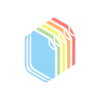 belge. basit siluet. Beyaz arka plan üzerinde renkli izometrik simgeler yığını