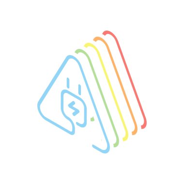 Elektrik uyarı üçgeni'nde takın. İnce anahat ile basit doğrusal simgesi. Bir çizgi stili. Beyaz arka plan üzerinde renkli izometrik simgeler yığını