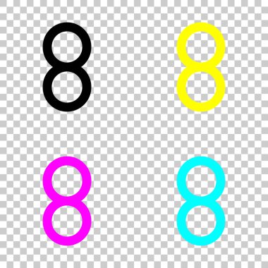 Sayı 8, sayısal, basit mektup. Cmyk simgeleri şeffaf arka plan üzerinde renkli dizi