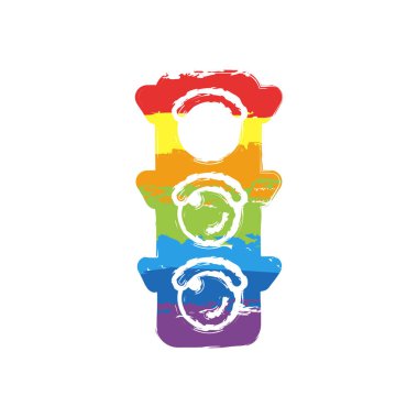 Trafik ışığı simgesi. Durma, kırmızı veya stand iz. Çizim işaretiyle Lgbt stil, gökkuşağı (kırmızı, turuncu, sarı, yeşil, mavi, Indigo, menekşe, yedi renk