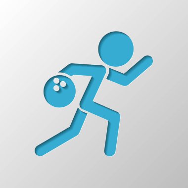 adam, simge Bovling çalıştırıyor. Kağıt tasarımı. Gölge ile düzenlenen sembolü