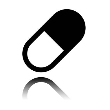 hap ya da vitamin basit sembolü. Siyah beyaz arka plan ayna yansıması simgesiyle