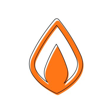 Basit ateş alev simgesi. İzole simge siyah ince dağılımı ve farklı katmanlarda doldurma taşındı turuncu oluşan. Beyaz arka plan