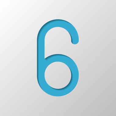 Numara altı, sayısal, basit mektup. Kağıt tasarımı. Gölge ile düzenlenen sembolü