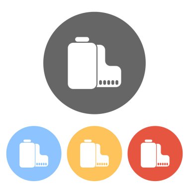 Kamera rulo simgesi. Fotoğraf veya video şeridi. Renkli daireler üzerinde beyaz simgeler kümesi