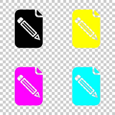 Kağıt ve kalem simgesini. Cmyk simgeleri şeffaf arka plan üzerinde renkli dizi