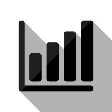 Büyüyen grafik hat simgesi. Uzun gölge beyaz arka planda siyah nesnesiyle