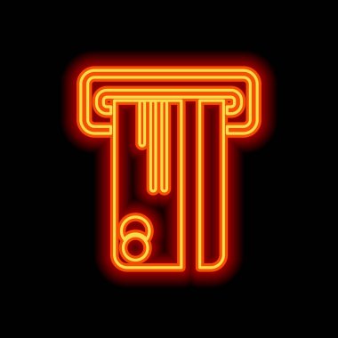 ATM makine ve kredi kartı simgesi. Siyah arka plan üzerine portakal neon tarzı. Işık simgesi