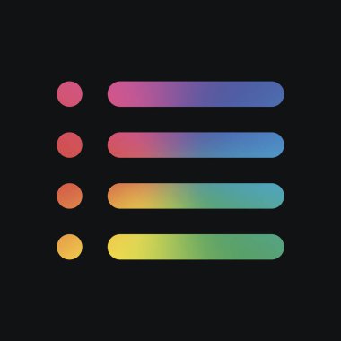 Basit liste menü simgesi. Gökkuşağı rengi ve koyu arka plan
