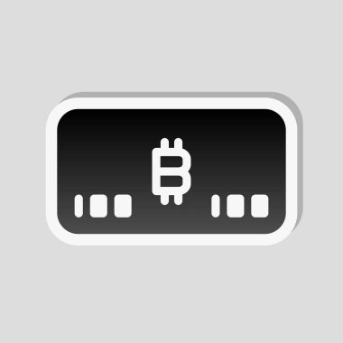Elektronik para simgesi. Bitcoin kartı. Etiket tarzı ile beyaz ve gri arka plan üzerinde basit gölge