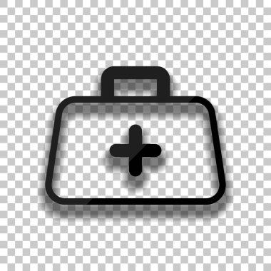 ilk yardım çantası, anahat simgesi. Saydam arka plan üzerinde yumuşak gölgeli siyah cam kutsal kişilerin resmi