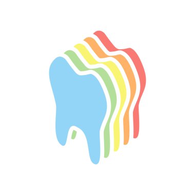 diş. basit simgesi. Beyaz arka plan üzerinde renkli izometrik simgeler yığını