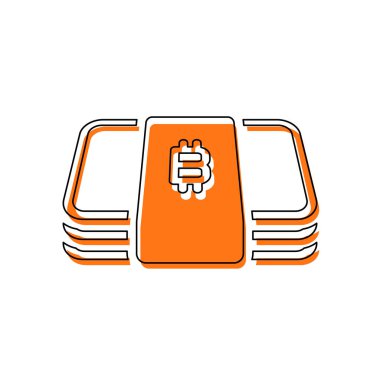 Bitcoin para veya fişlerin sürüsü. İş simgesi. İzole simge siyah ince dağılımı ve farklı katmanlarda doldurma taşındı turuncu oluşan. Beyaz arka plan