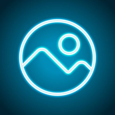 Basit resim simgesi. Doğrusal sembol, ince anahat. Neon tarzı. Işık dekorasyon simgesi. Parlak elektrik sembolü