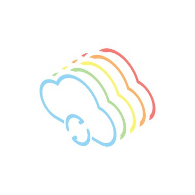 Anahat update basit bulut simgesi. Doğrusal sembolü ile ince anahat. Beyaz arka plan üzerinde renkli izometrik simgeler yığını