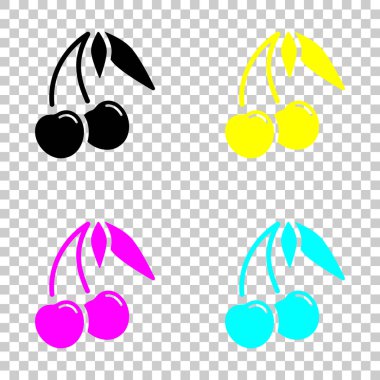 Kiraz yaprakları, doğa simgesi ile silüeti. Cmyk simgeleri şeffaf arka plan üzerinde renkli dizi