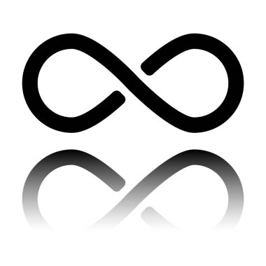 sonsuzluk simgesi, basit simgesi. Siyah beyaz arka plan ayna yansıması simgesiyle