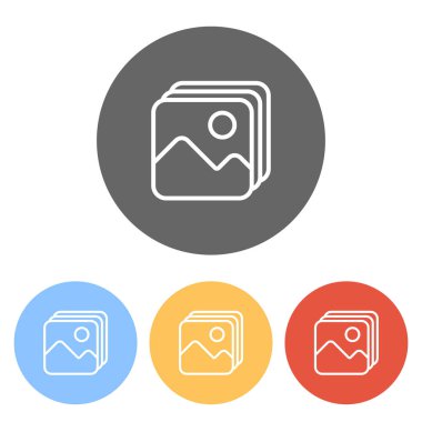 Resimler basit yığını. Renkli daireler üzerinde beyaz simgeler kümesi