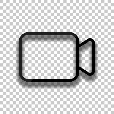 Video kamera simgesi. Doğrusal, ince anahat. Saydam arka plan üzerinde yumuşak gölgeli siyah cam kutsal kişilerin resmi