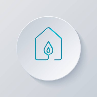 ateş ile ev simgesini alevler. çizgi stili. Gri ve mavi katmanları ile daire kes. Kağıt tarzı