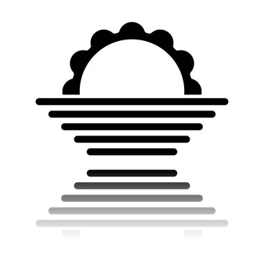 Güneş doğuyor. basit hava simgesi. Siyah beyaz arka plan ayna yansıması simgesiyle