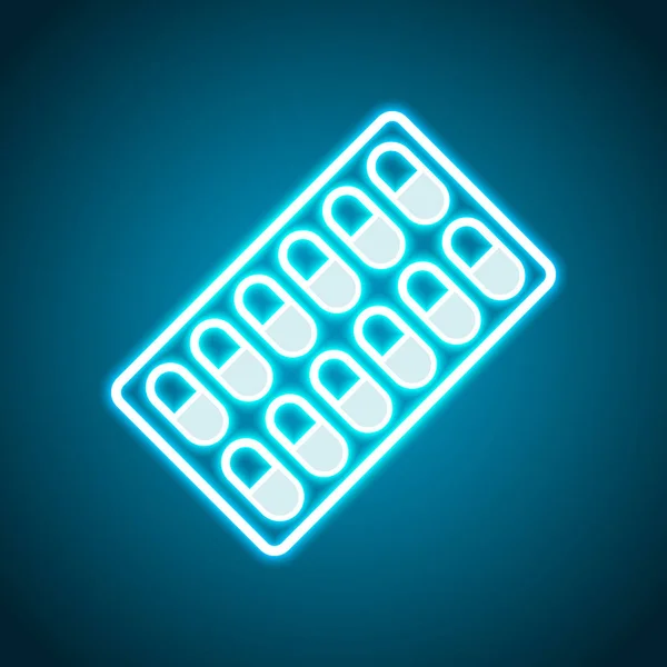Pack Pills Icon Stile Neon Icona Decorazione Luce Luminoso Simbolo — Vettoriale Stock