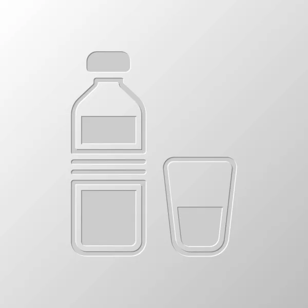 Пляшка Води Скляна Чашка Проста Піктограма Дизайн Паперу Прорізаний Символ — стоковий вектор