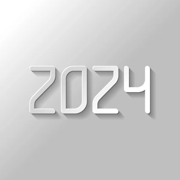 Stock vector 2024 number icon. Happy New Year. Paper style with shadow on gray background