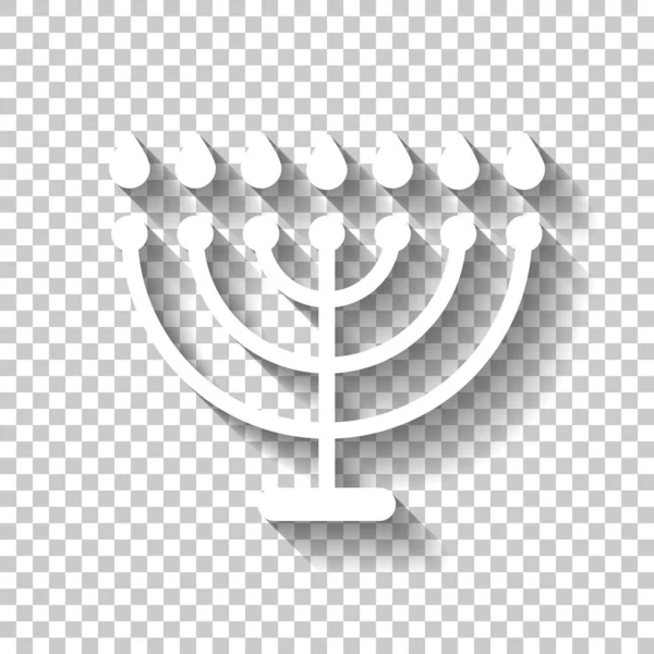 光明节图标或美诺拉灯 犹太蜡烛概述 白色图标 在透明背景上有阴影 — 图库矢量图片