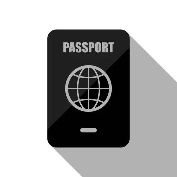 Passaporte Ícone Simples Objeto Preto Com Sombra Longa Fundo Branco —  Vetores de Stock