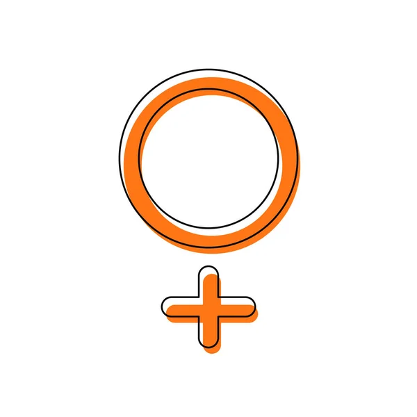 性別記号です 線形記号です 簡単な女性のアイコン 分離アイコンが黒の薄い輪郭とオレンジ移動異なるレイヤー上充填から成る 白背景 — ストックベクタ