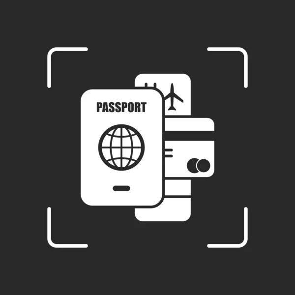 Pasaporte Billete Tarjeta Crédito Concepto Viaje Aéreo Objeto Blanco Enfoque — Vector de stock