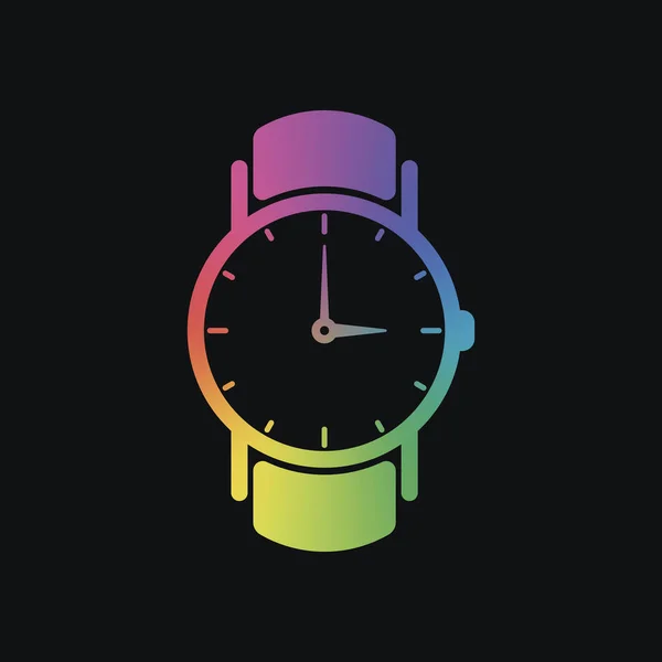 Classic hand watch with arrows, icon. Rainbow color and dark background