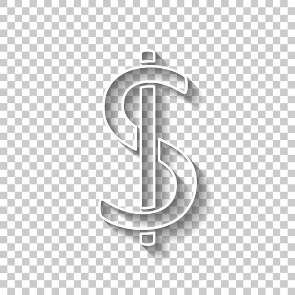 Sinal Dólares Ícone Símbolo Usd Sinal Contorno Branco Com Sombra — Vetor de Stock