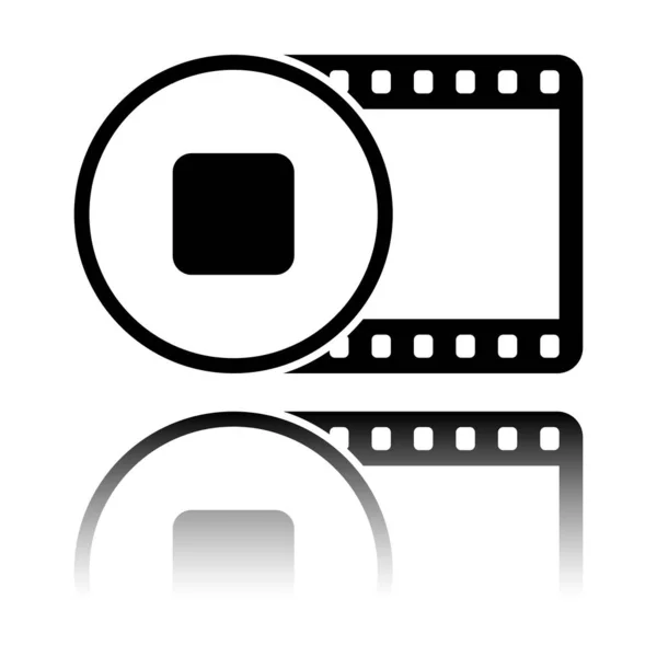 Benzi Film Simbol Stop Cerc Siluetă Simplă Pictograma Neagră Reflecție — Vector de stoc