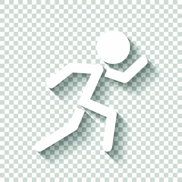 跑步的人 简单的图标 白色图标 在透明背景上有阴影 — 图库矢量图片