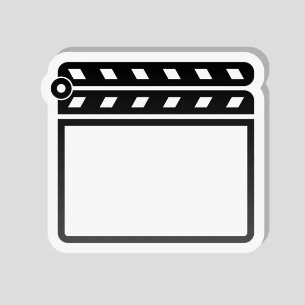 电影拍打板影院关闭图标 带有白色边框和灰色背景上的简单阴影的贴纸样式 — 图库矢量图片