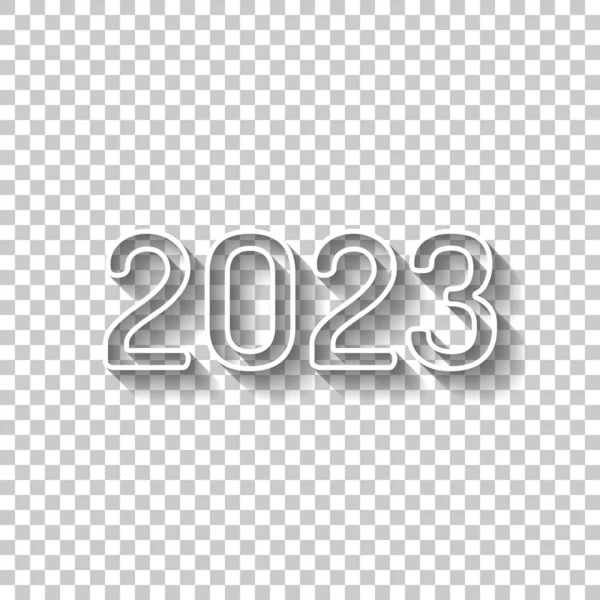Icône Numéro 2023 Bonne Année Signe Contour Blanc Avec Ombre — Image vectorielle