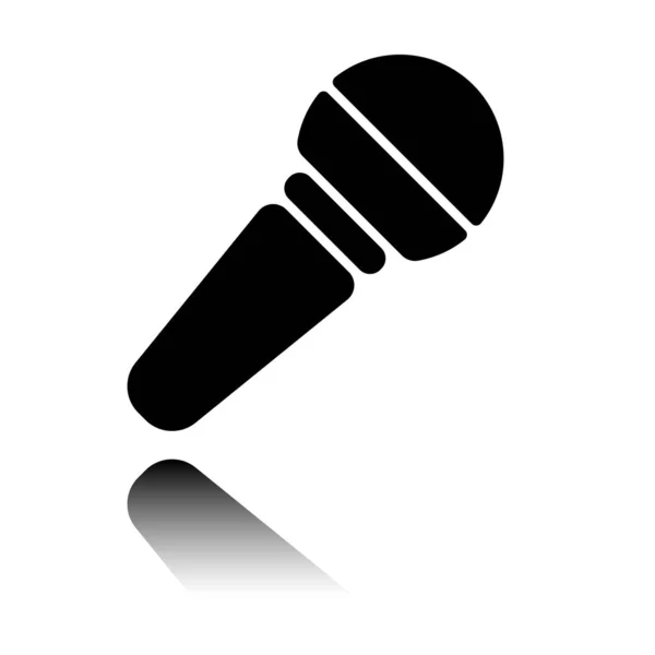Icône Microphone Mains Icône Noire Avec Réflexion Miroir Sur Fond — Image vectorielle