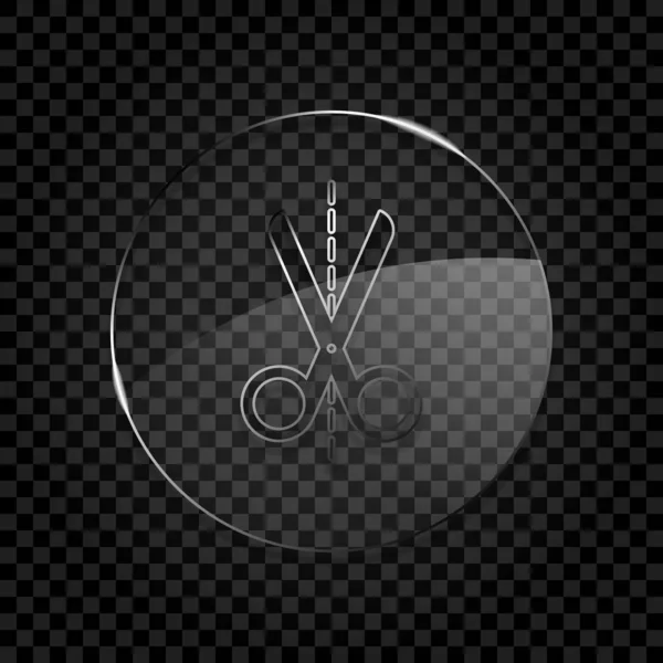 Scherensymbol Symbol Kreis Glasblase Auf Dunklem Transparentem Gitter Glasstil — Stockvektor