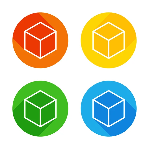 Cube Vide Géométrique Icône Contour Simple Icône Blanche Plate Sur — Image vectorielle