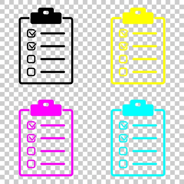 Icône Liste Vérification Ensemble Coloré Icônes Cmyk Sur Fond Transparent — Image vectorielle