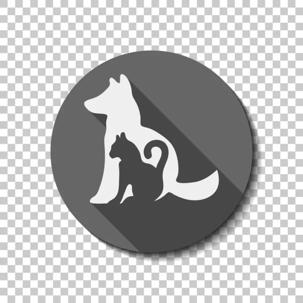 Katze Und Hund Weißes Flaches Symbol Mit Langem Schatten Kreis — Stockvektor