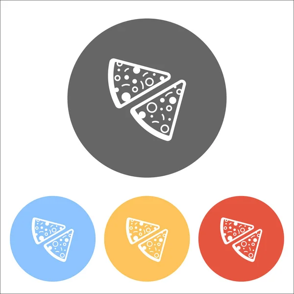 Pieces Pizza Icon Set White Icons Colored Circles — Stock Vector