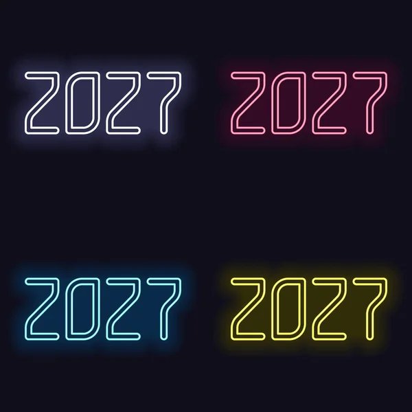 Icône Numéro 2027 Bonne Année Ensembles Néons Style Casino Sur — Image vectorielle