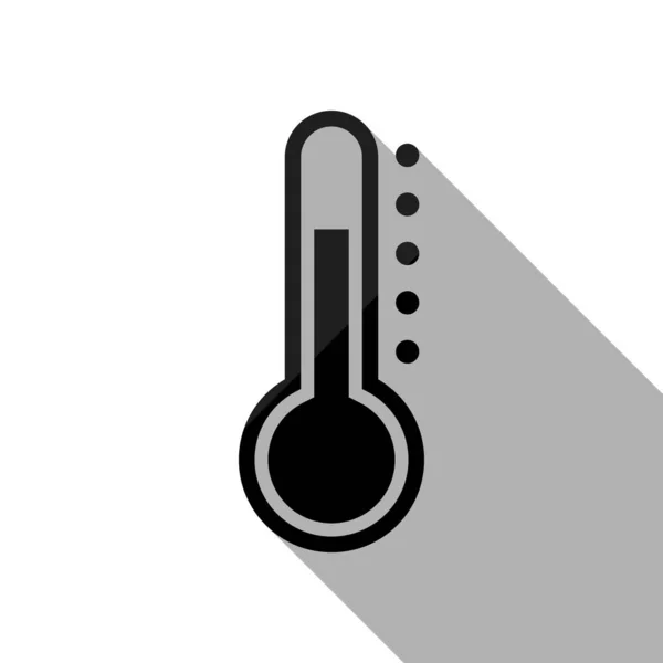 Semplice Icona Del Termometro Oggetto Nero Con Lunga Ombra Sfondo — Vettoriale Stock