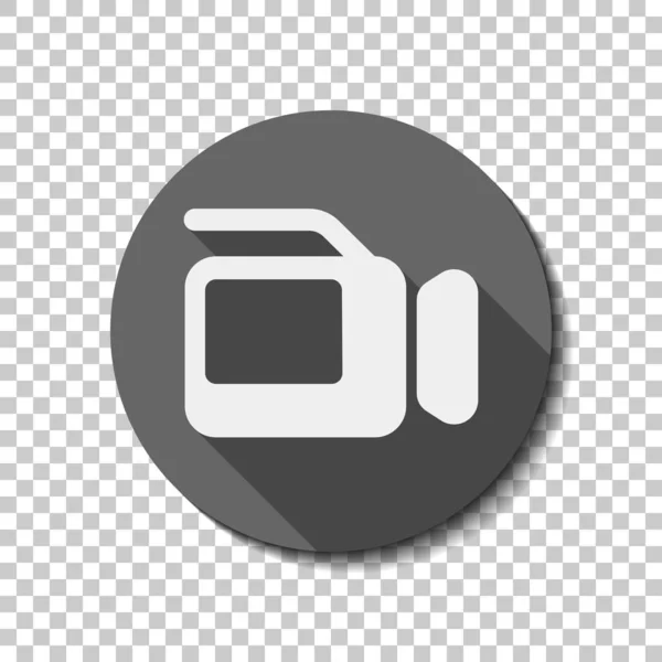 Video Camera Screen Flat Icon Long Shadow Circle Transparent Grid — Stock Vector