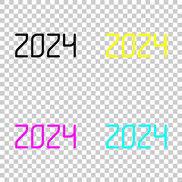 2024 Número Icono Feliz Año Nuevo Conjunto Coloreado Iconos Cmyk — Vector de stock
